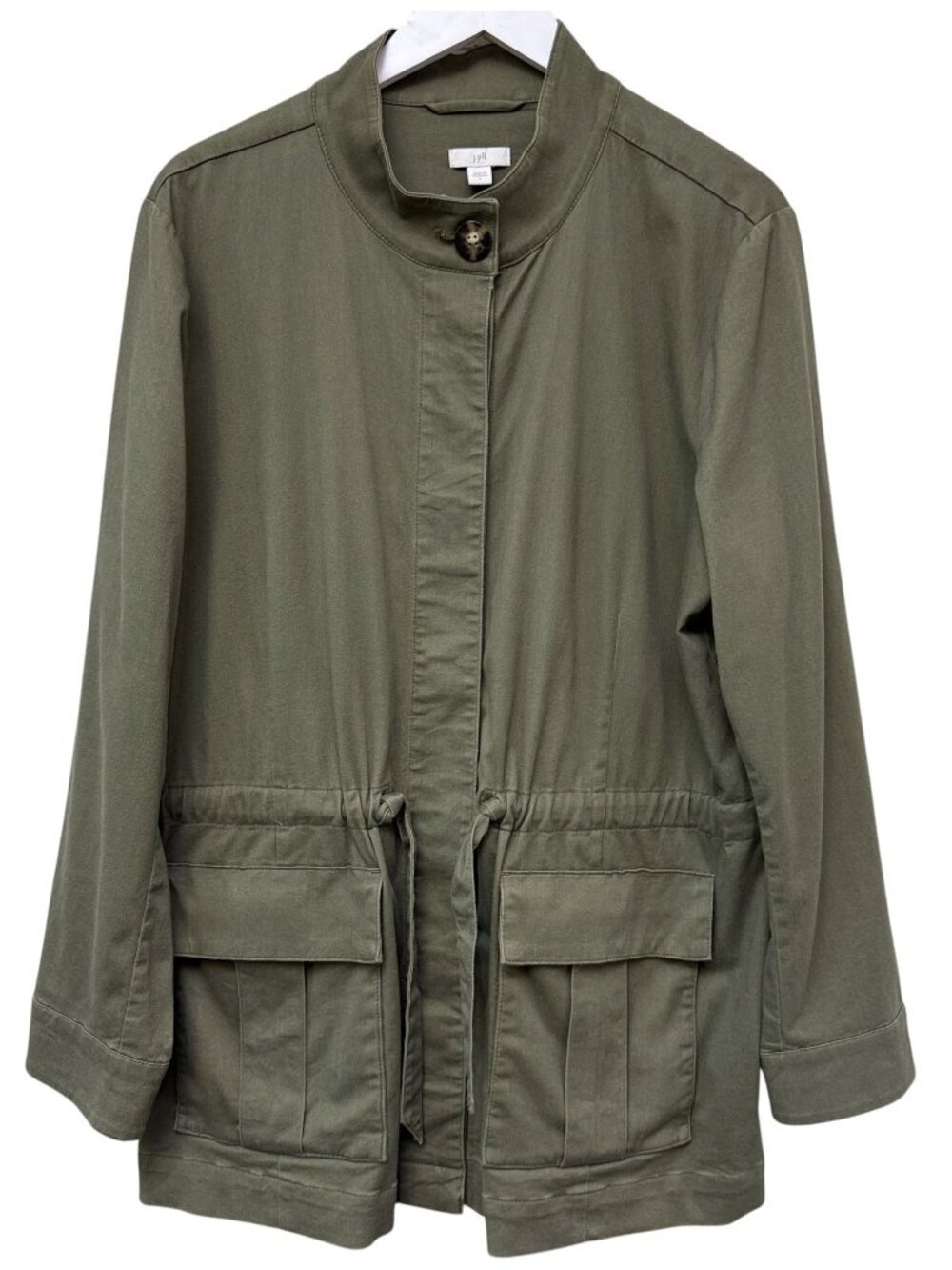J.JILL Utility Jacket Large Olive Green Cotton Blend Womens Casual Safari Milita